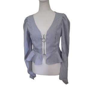 Carmin Stripe Zip Peplum Top Blue/White sz M